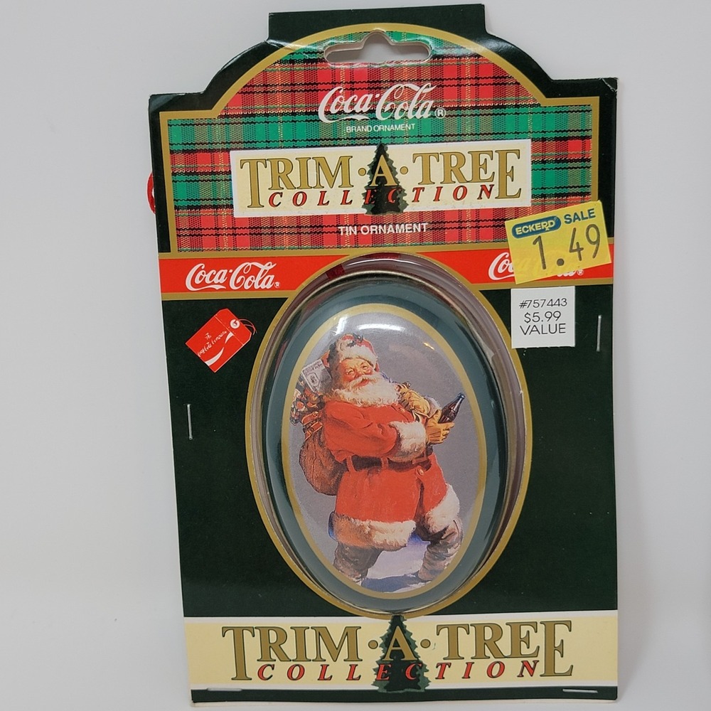 Set of 6 Vintage 1991 Coca Cola Santa Tin Trinket Box Christmas Ornaments - New - Picture 8 of 16